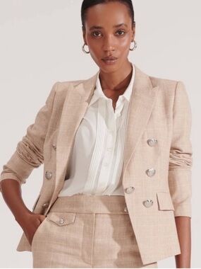 Veronica Beard Diego Linen Khaki Plaid Dickey Jacket Blazer Size 10